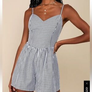 Lulus Iconic Sweetie Ivory Striped Poplin V-neck Sleeveless Romper White